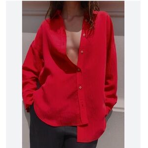 Zara Oversized Flowy Button-Down Coral Shirt